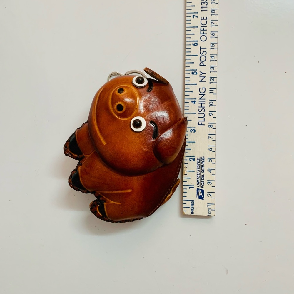Handmade Brown Leather Piggy Coin Wallet